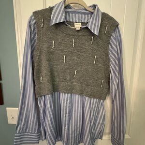 Maeve Heather Gray Knit with Sky Blue Striped Detail